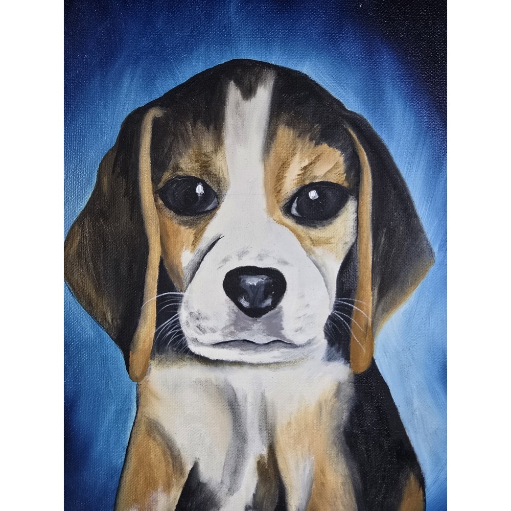 Wall Art Beagle Painting By Minton 1988, Fun, Kitch, Blue Accent, Nursery Art